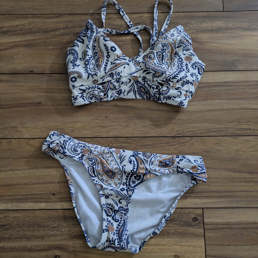 Jessica Simpson Blue and Orange Paisley Bikini